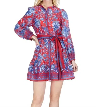 Joy Joy Button Front Flutter Hem Mini Dress In Blue Vines In Multi