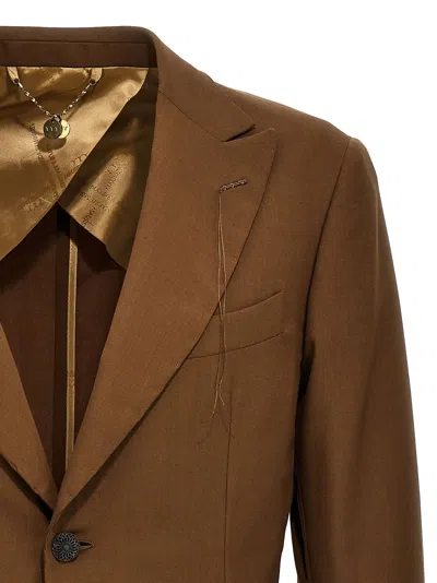 Maurizio Miri Brown Solid Notched Lapel Blazer In Black
