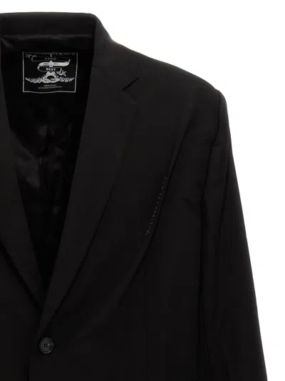 Y/project 'structured Shoulders Logo Embossed Blazer' In Black