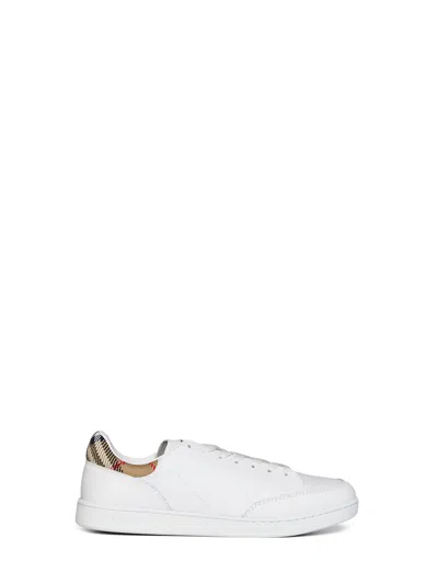 Burberry White Smooth Leather Set Sneakers With Check Insert In White