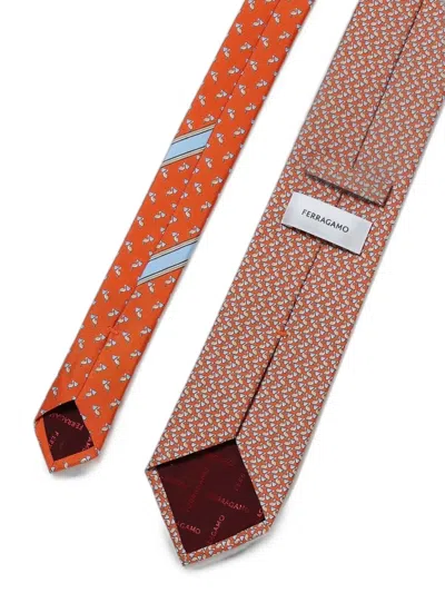 Ferragamo Pelican-print Silk Tie In Brown