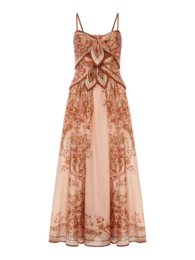 Zimmermann Womens Pink Paisley Floral Aster Scar Silk Midi Dress Xl In Brown