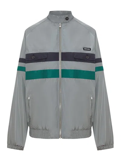 Miu Miu Striped Jacket Front Pockets Elasticated Cuffs In Gray