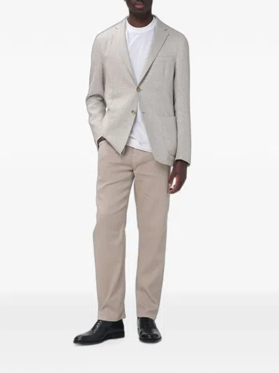 Zegna Chevron-pattern Single-breasted Blazer In Gray