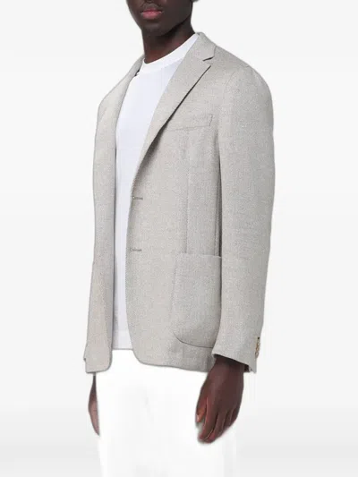 Zegna Chevron-pattern Single-breasted Blazer In Gray