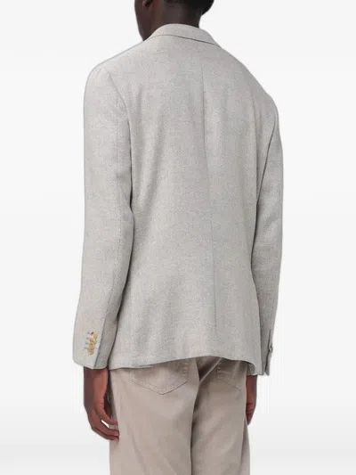 Zegna Chevron-pattern Single-breasted Blazer In Gray