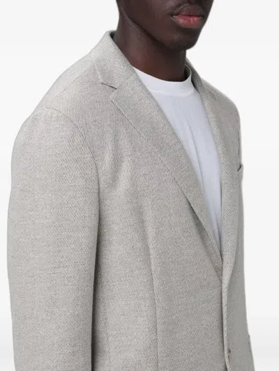 Zegna Chevron-pattern Single-breasted Blazer In Gray