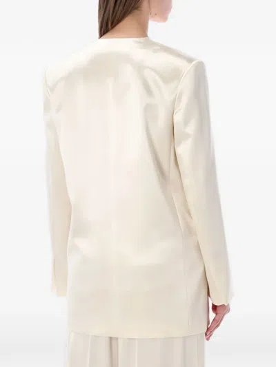 Alberta Ferretti Alberta Ferreti White Double-breasted V-neck Button Fastening Long Sleeves Front Pockets In Neutral