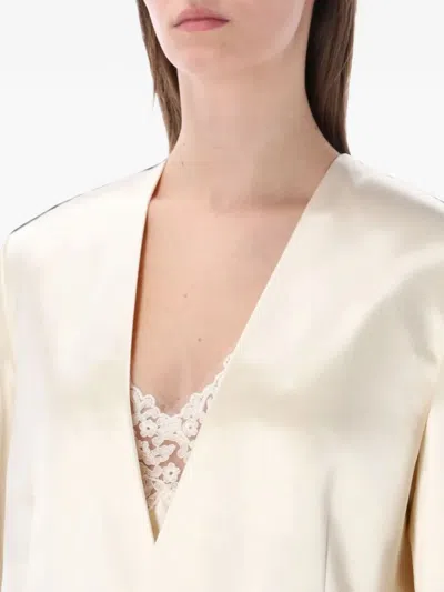 Alberta Ferretti Alberta Ferreti White Double-breasted V-neck Button Fastening Long Sleeves Front Pockets In Neutral