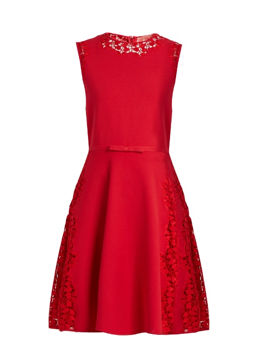 Giambattista Valli Sleeveless Lace-trim Fluted Dress, Red In Scarlet ...