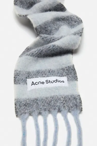 Acne Studios Stripe-pattern Fringed Scarf In Gray