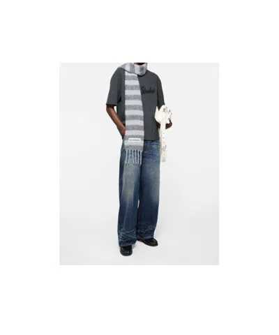 Acne Studios Stripe-pattern Fringed Scarf In Gray