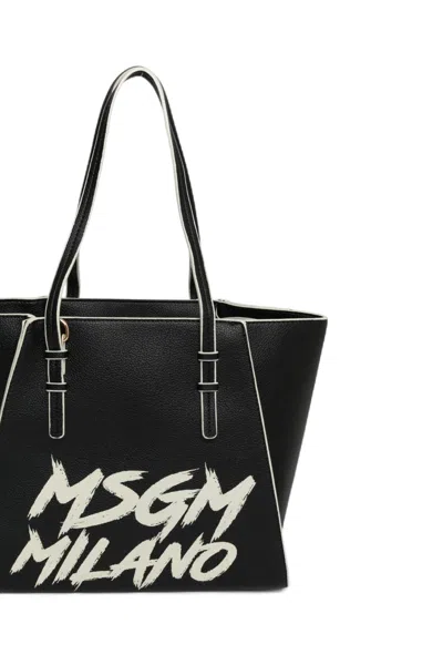 Msgm Top Handle Logo Bag In Black