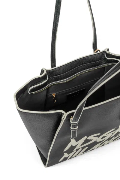 Msgm Top Handle Logo Bag In Black