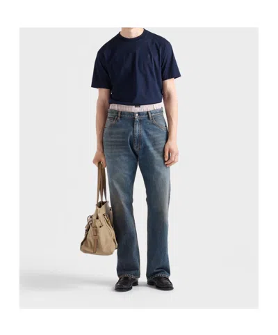 Prada Cotton T-shirt In Blue