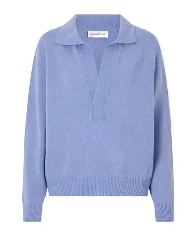 Victoria Beckham Genevieve Spread-collar Embroidered-logo Sweater In Blue