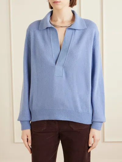 Victoria Beckham Genevieve Spread-collar Embroidered-logo Sweater In Blue