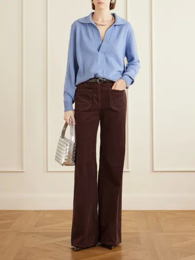 Victoria Beckham Genevieve Spread-collar Embroidered-logo Sweater In Blue