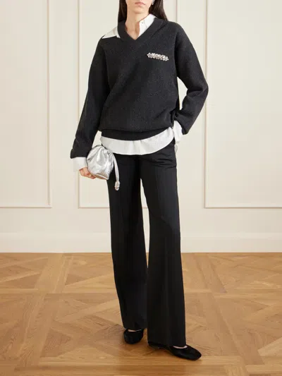 Simone Rocha Openwork Wool Blend Sweater In Black