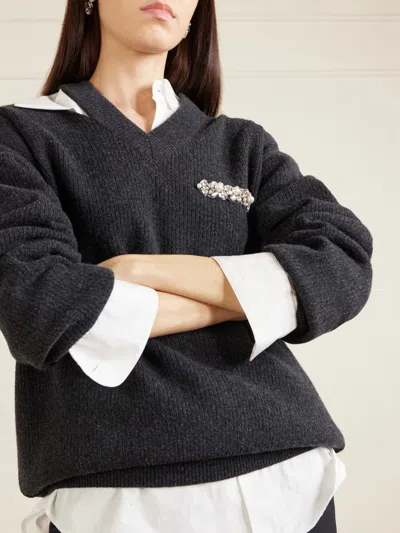 Simone Rocha Openwork Wool Blend Sweater In Black