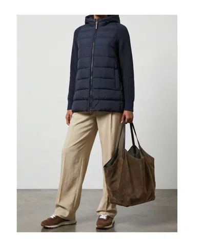 Brunello Cucinelli Shiny Zipped Pull Down Jacket In Blue