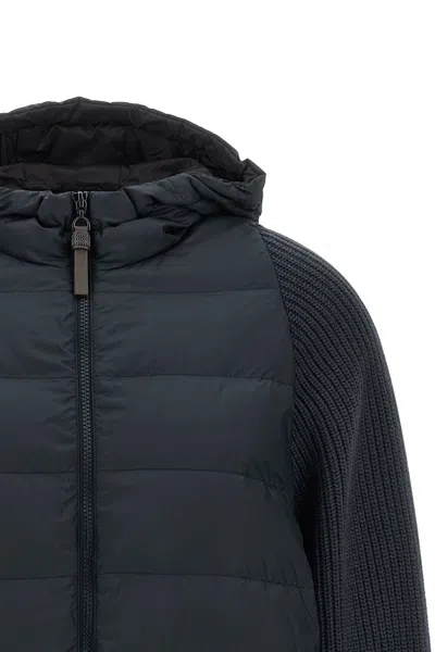 Brunello Cucinelli Shiny Zipped Pull Down Jacket In Blue