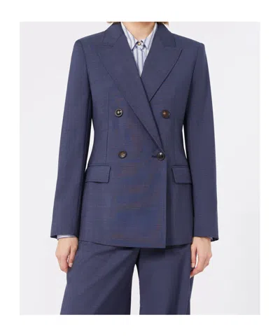 Max Mara Studio Doublebreasted Jacket In Denim Blue Wool Canvas In Blue