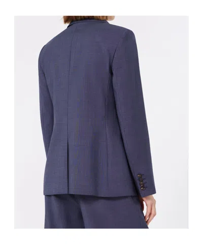 Max Mara Studio Doublebreasted Jacket In Denim Blue Wool Canvas In Blue