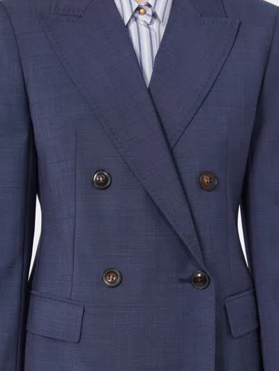 Max Mara Studio Doublebreasted Jacket In Denim Blue Wool Canvas In Blue