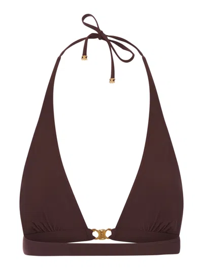 Celine Tie-front Triangle Top In Brown