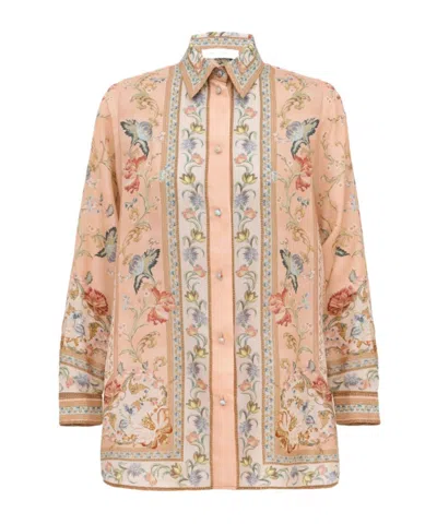 Zimmermann Womens Pink Tapestry Floral Roselight Printed Silk Shirt In Gold