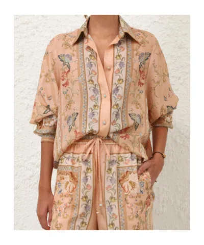 Zimmermann Womens Pink Tapestry Floral Roselight Printed Silk Shirt In Gold