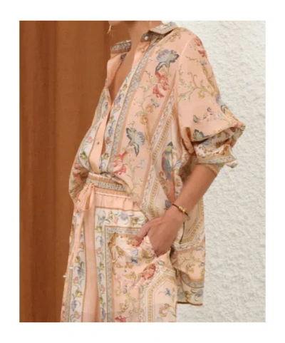 Zimmermann Womens Pink Tapestry Floral Roselight Printed Silk Shirt In Gold