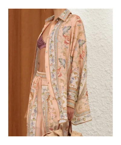 Zimmermann Womens Pink Tapestry Floral Roselight Printed Silk Shirt In Gold