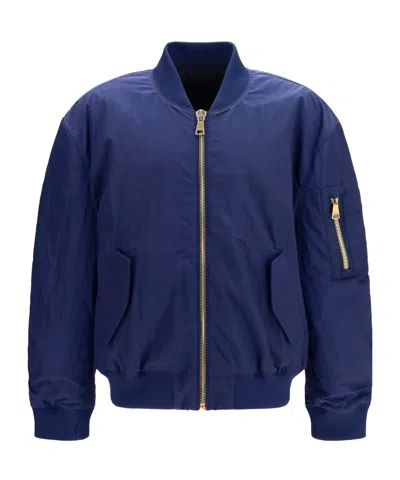 Balmain Logo-embroidered Recycled Polyamide Bomber Jacket In Blue