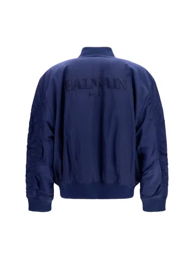 Balmain Logo-embroidered Recycled Polyamide Bomber Jacket In Blue