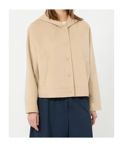 Weekend Max Mara Hooded Coat Long Sleeves Front Pockets In Brown
