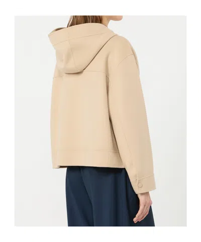 Weekend Max Mara Hooded Coat Long Sleeves Front Pockets In Brown