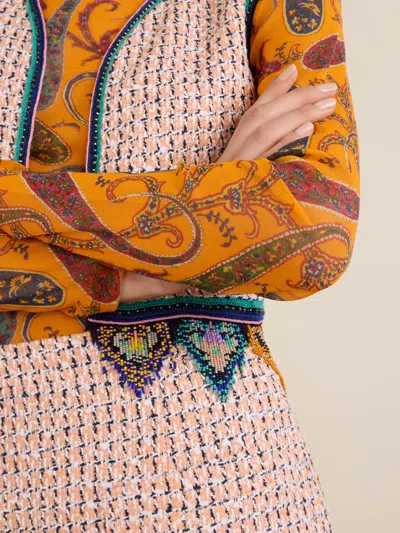 Etro Fringed Embroidered Tweed Vest In Brown