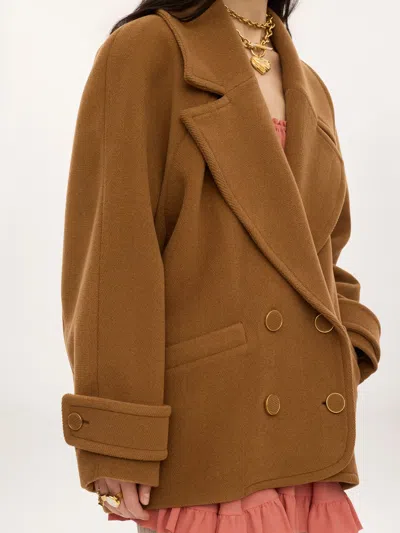 Chloé Double-breasted Short Coat In Herringbone Wool In Brown