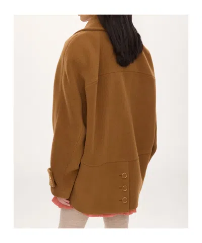 Chloé Double-breasted Short Coat In Herringbone Wool In Brown