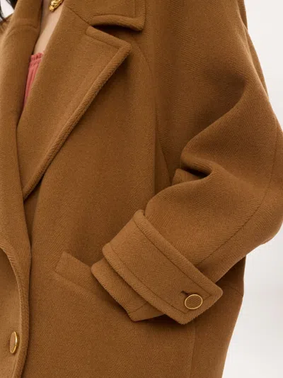 Chloé Double-breasted Short Coat In Herringbone Wool In Brown