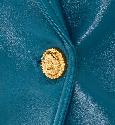 Balmain Leather 6-button Jacket In Blue