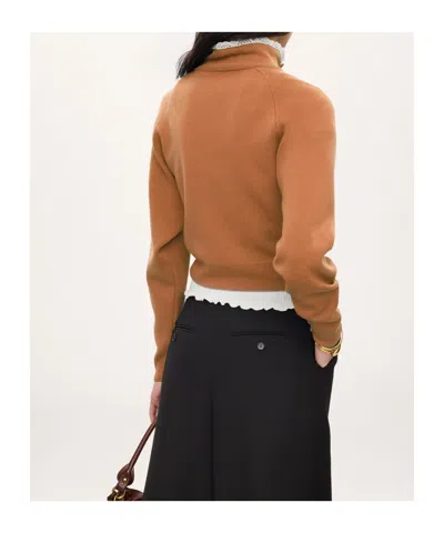 Chloé Wool Knit Mock Neck Lace Pullover In Brown