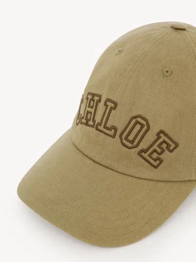 Chloé Deep Khaki Logo Baseball Hat In Green