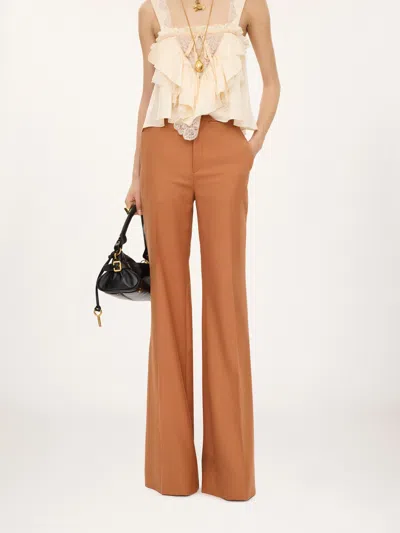 Chloé Chloe Women Pantalone Dalla Gamba Ampia In Cotone Mattone In Brown