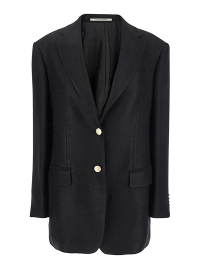 Tagliatore Black Solid Notched Lapel Blazer In Black