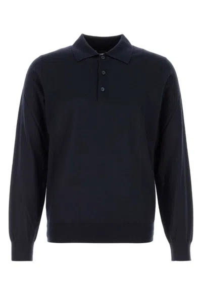 Brioni Dark Blue Solid Polos In Dark Blue