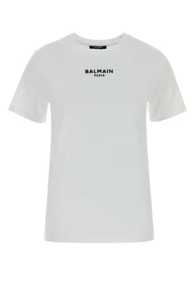 Balmain Crew Neck Nylon Blend Silk Top In White