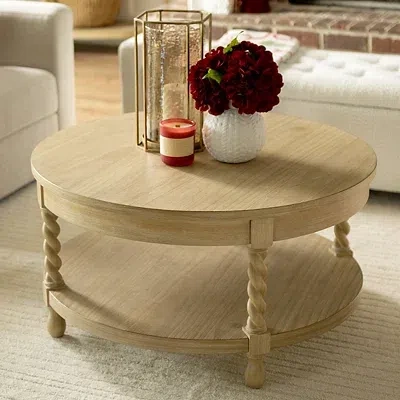 Kirkland's Isabella Natural Wood Round Coffee Table In Brown